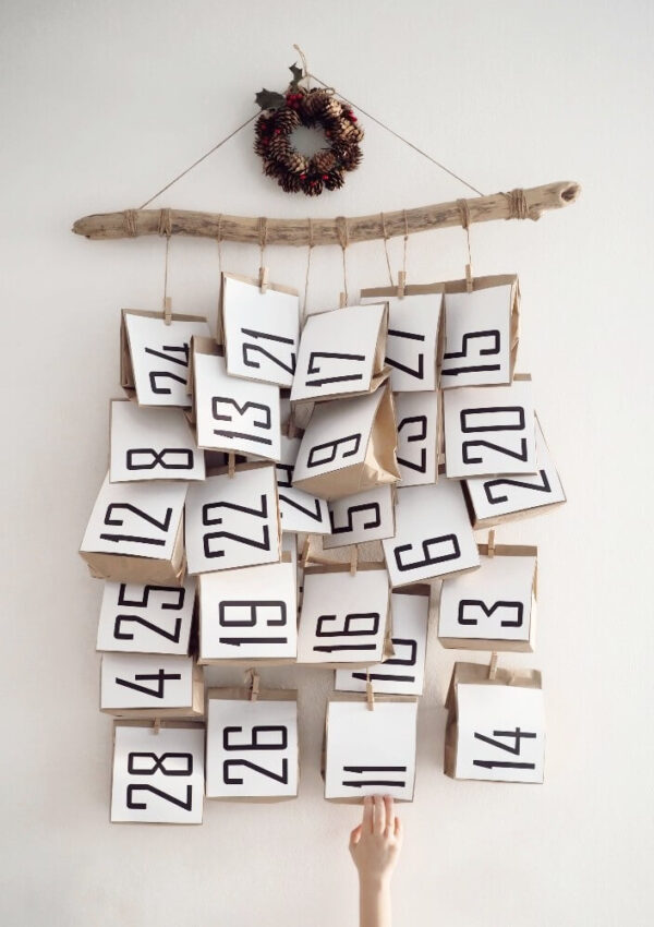 advent calendar bags hung on wall