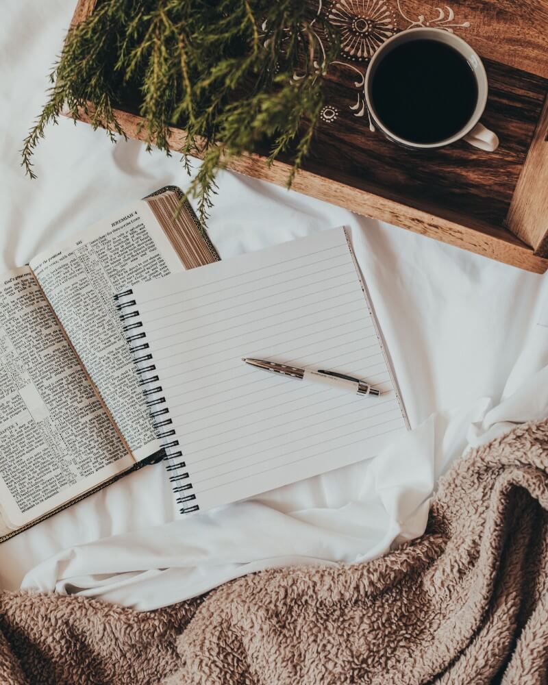 notebook coffee and blanket