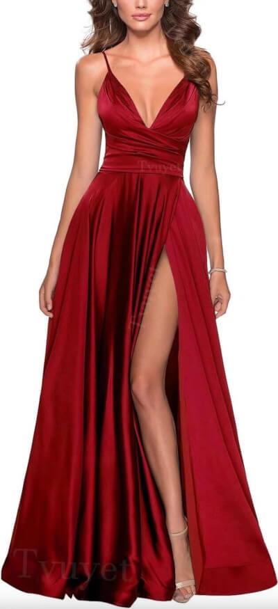 red split skirt dress