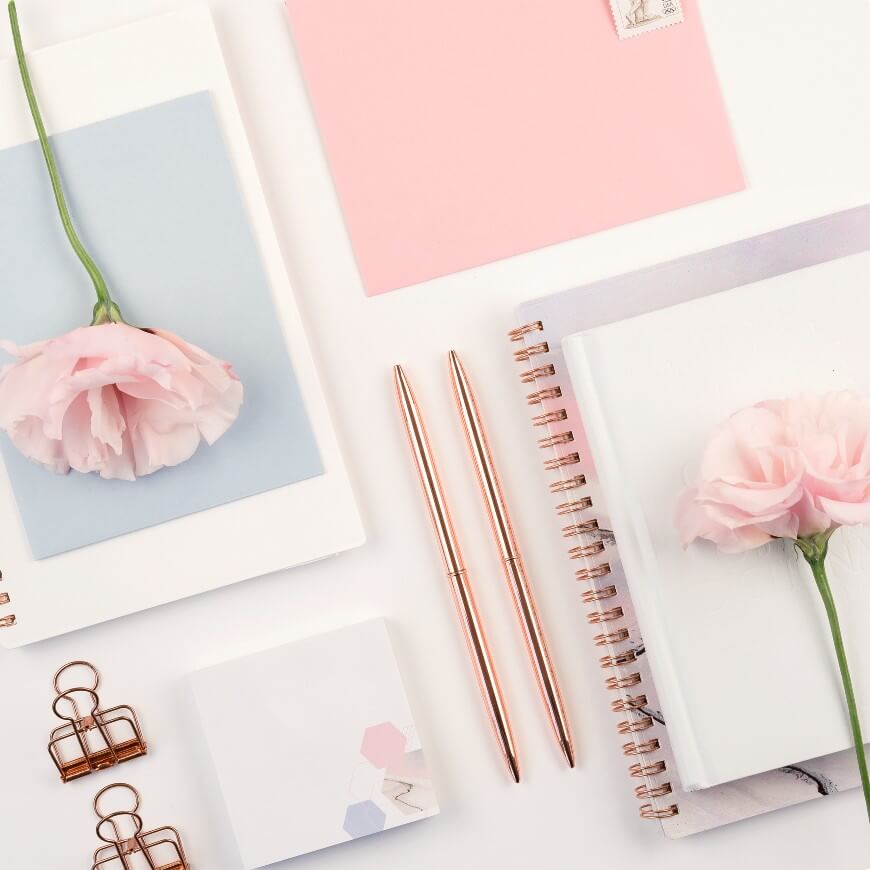 organized stationery on desk