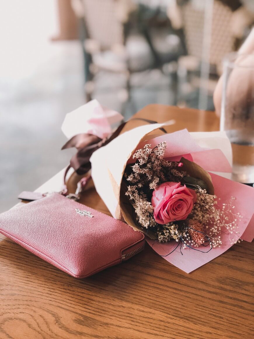 flowers and purse