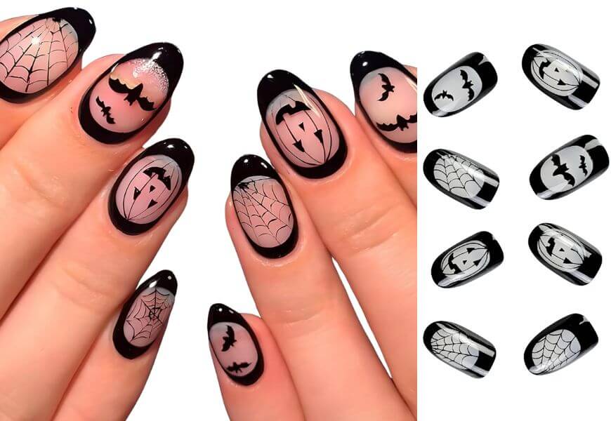 spider web and pumpkin nails