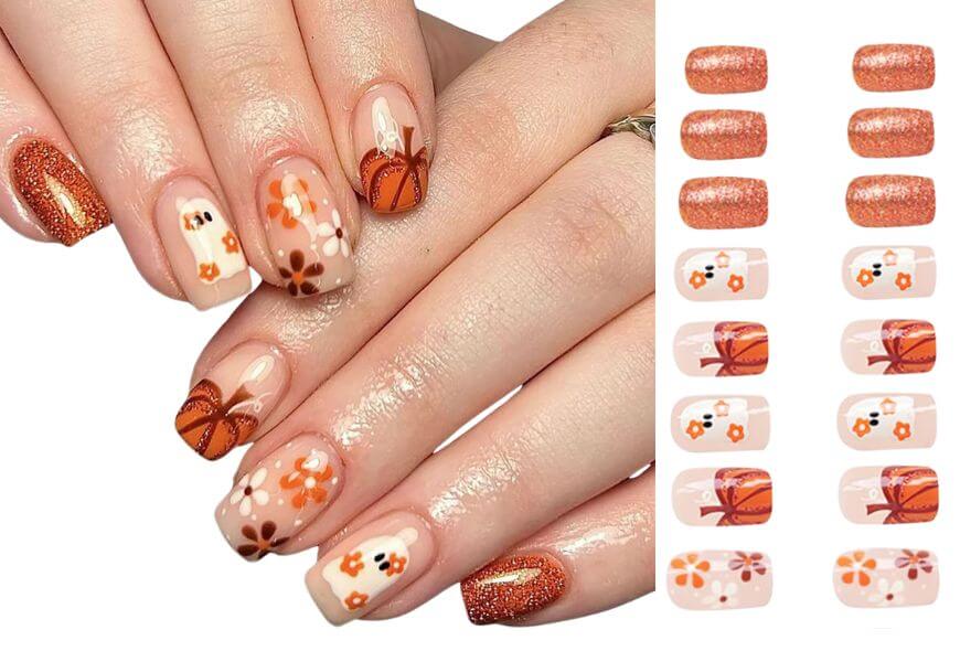 fall nails with halloween design