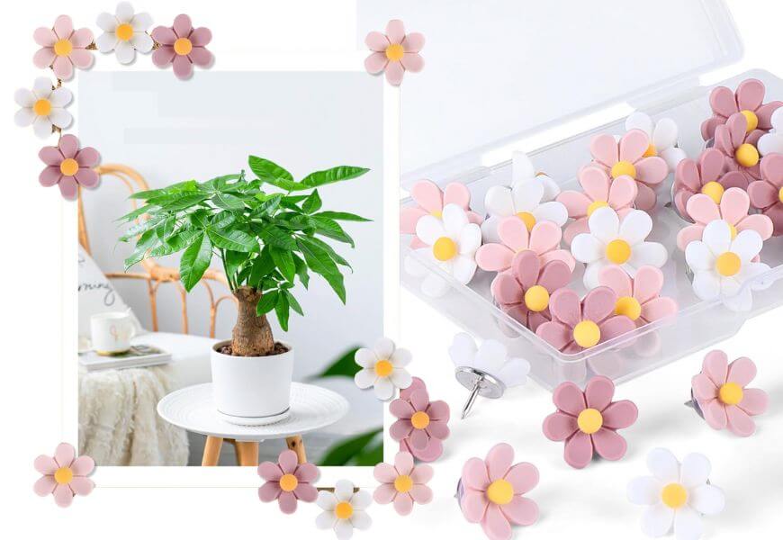 pink flower push pins