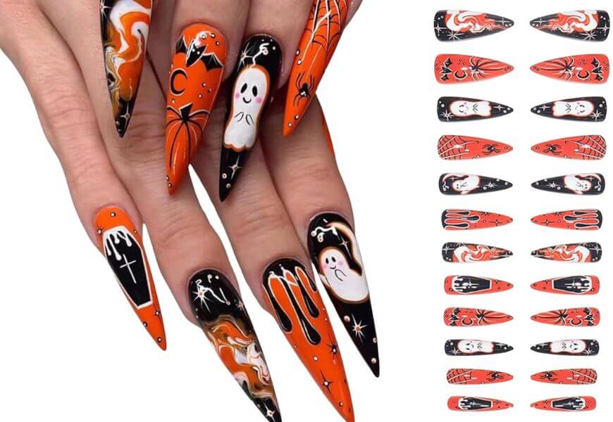 pointed press on halloween nails