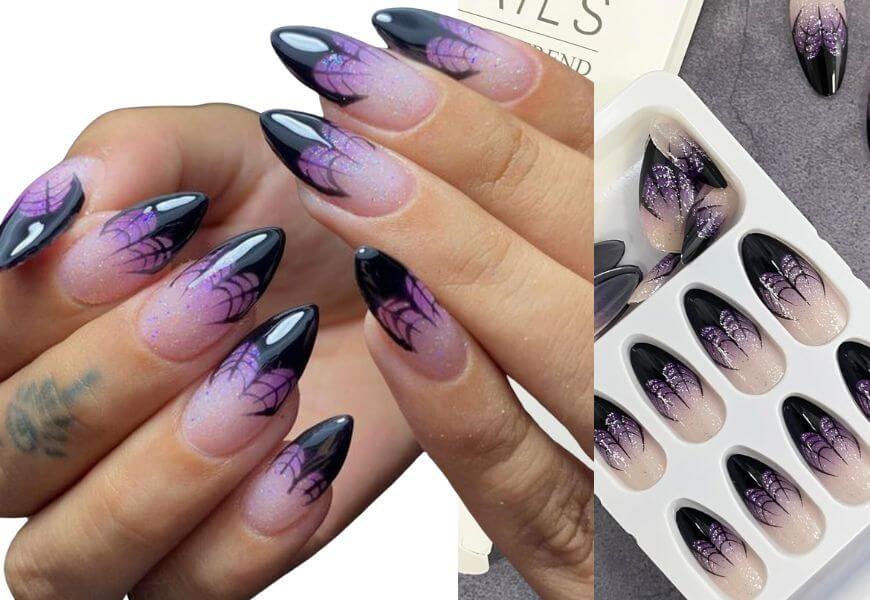 purple spider web nails