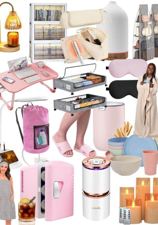 collage of must have dorm room items from amazon