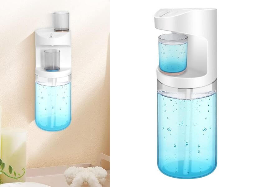 white wall mounted mouthwash dispenser