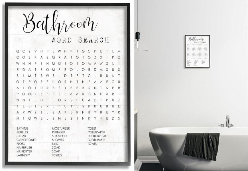 word search wall print in bathroom