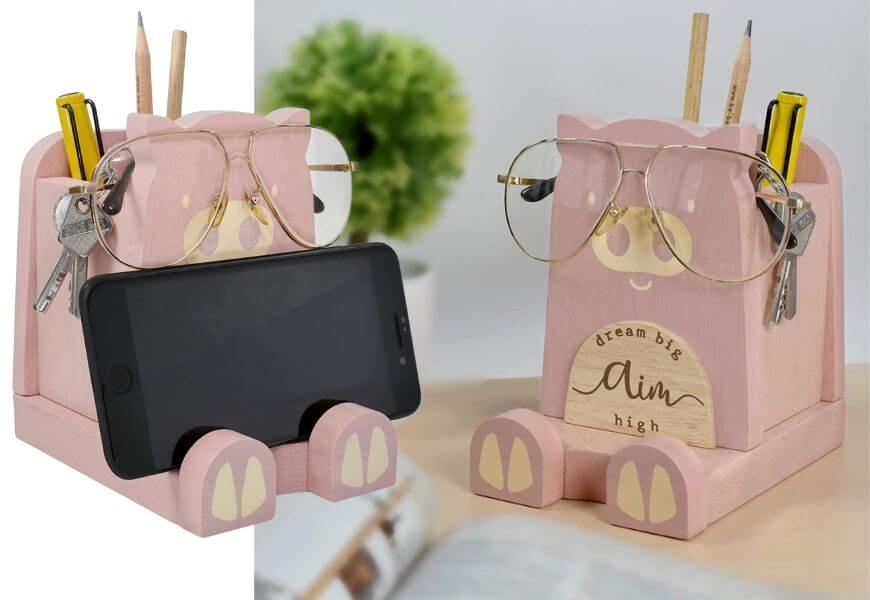 pink glasses holder for desk