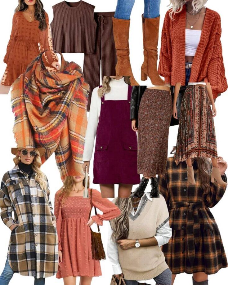 collage of fall pumpkin patch outfits