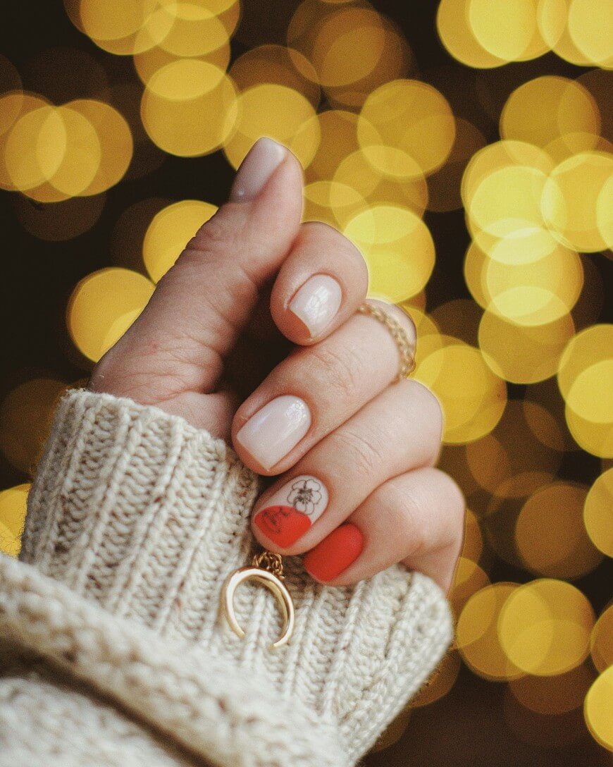 orange and nude thanksgiving nails
