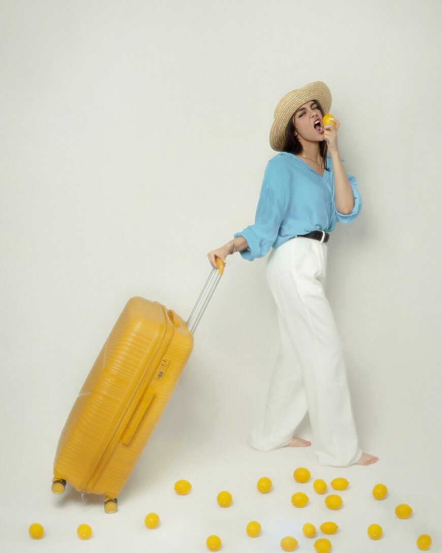 wide leg pants at airport