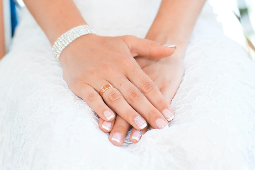 french manicure with silver stones for wedding