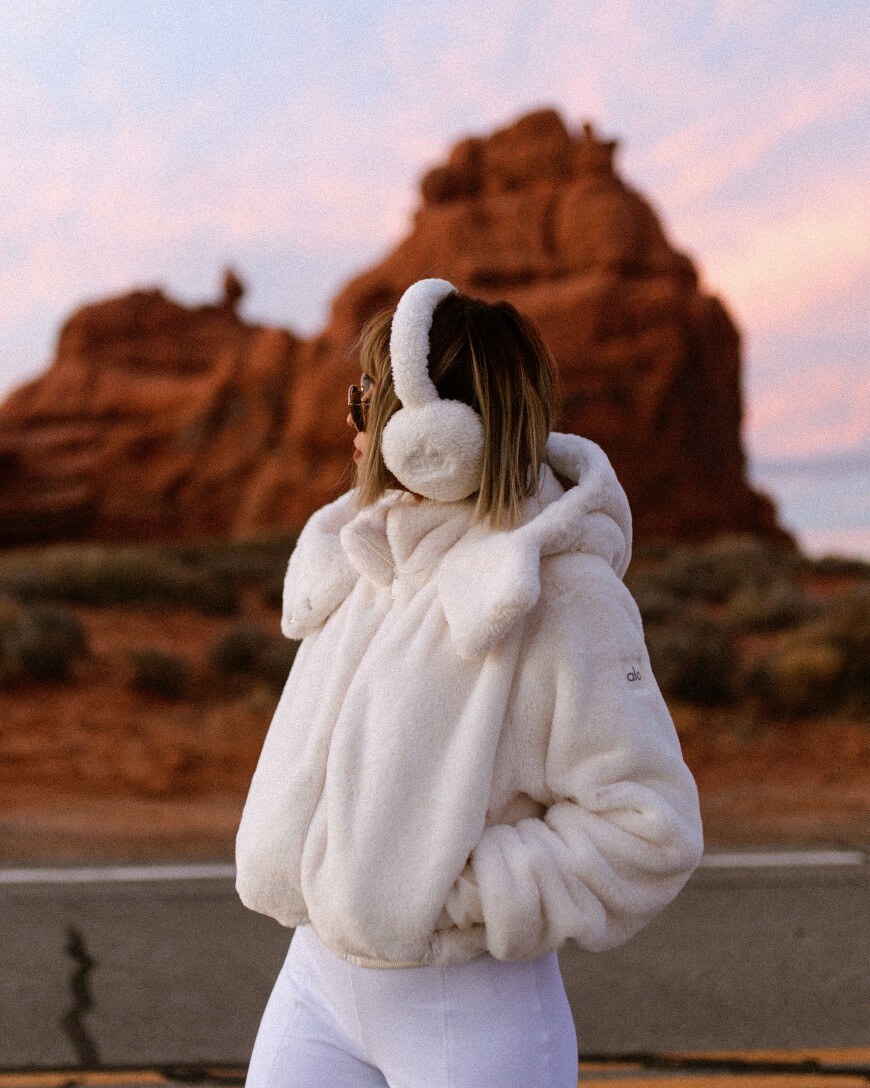 warm winter outfit in white tones