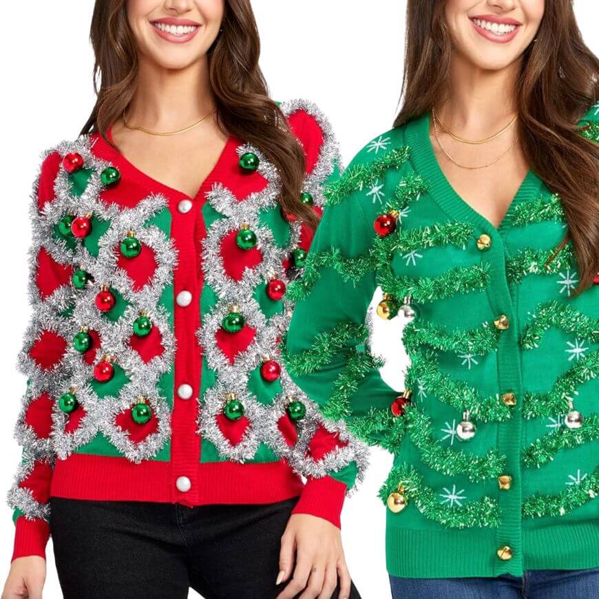 sweaters with tinsel