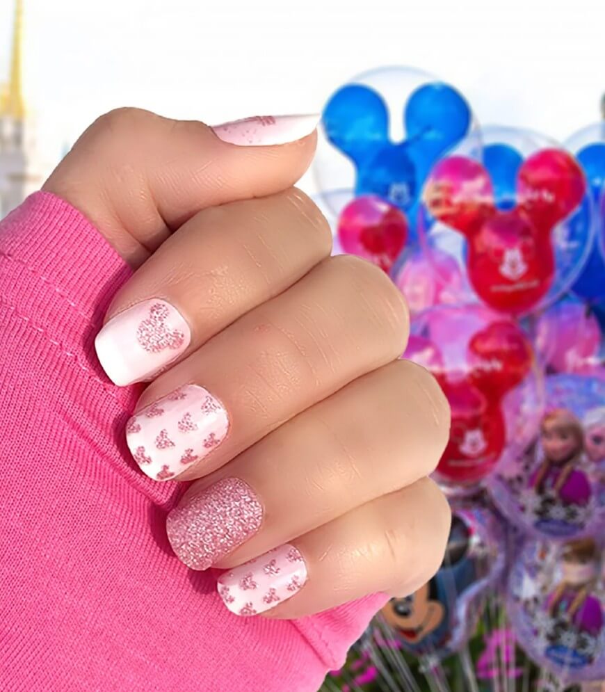 pink glitter disney nails