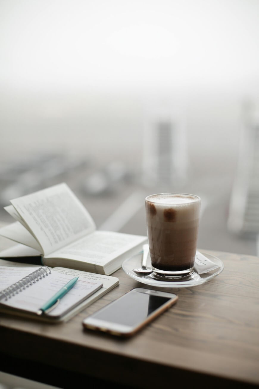 planner and coffee mug
