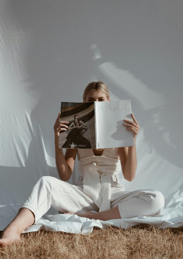 woman in beige linen summer outfit