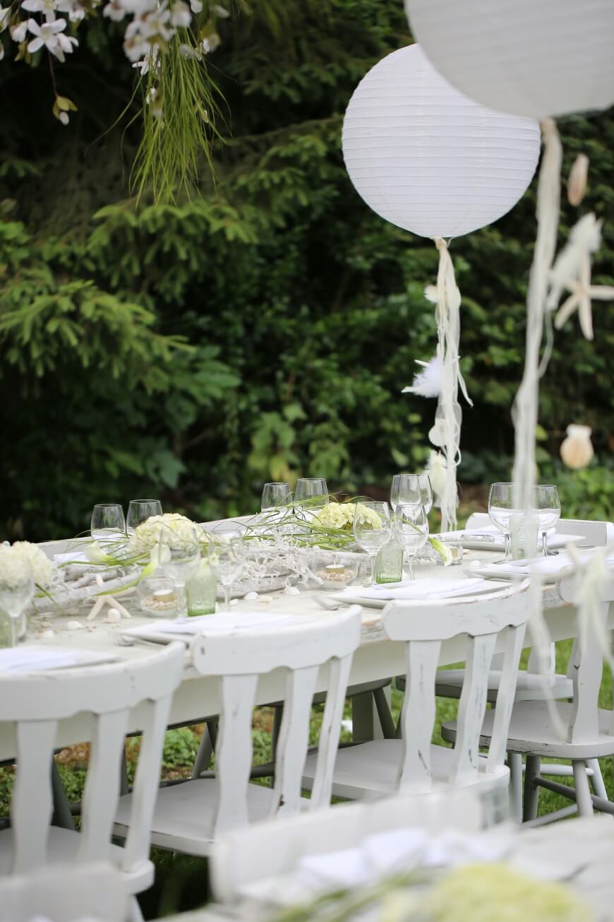white garden party decor