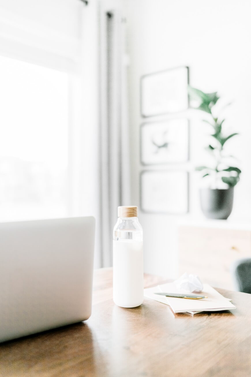 water bottle on desk