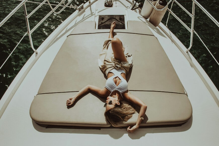 luxury women's outfit on a yacht