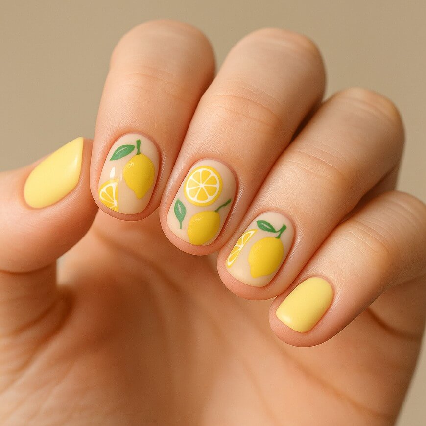 short lemon themed nails