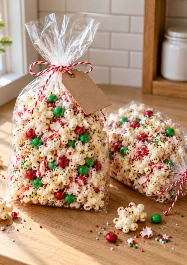 Easy Christmas Popcorn Coated in White Chocolate