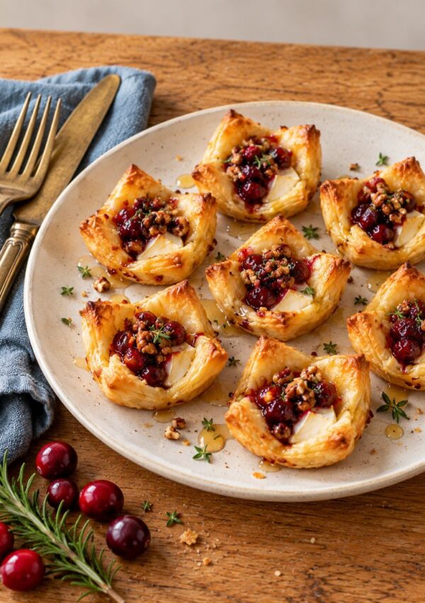 Cranberry Brie Bites With Flaky Puff Pastry