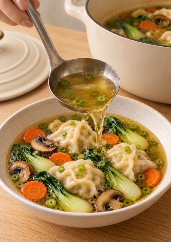 Easy Dumpling Soup With Ginger Garlic Broth
