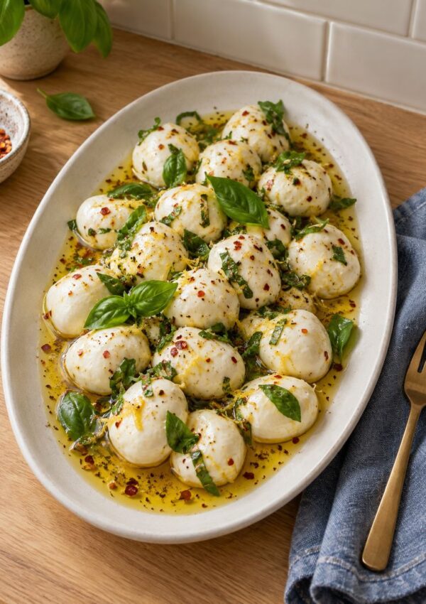 Marinated Mozzarella Balls With Garlic and Herbs