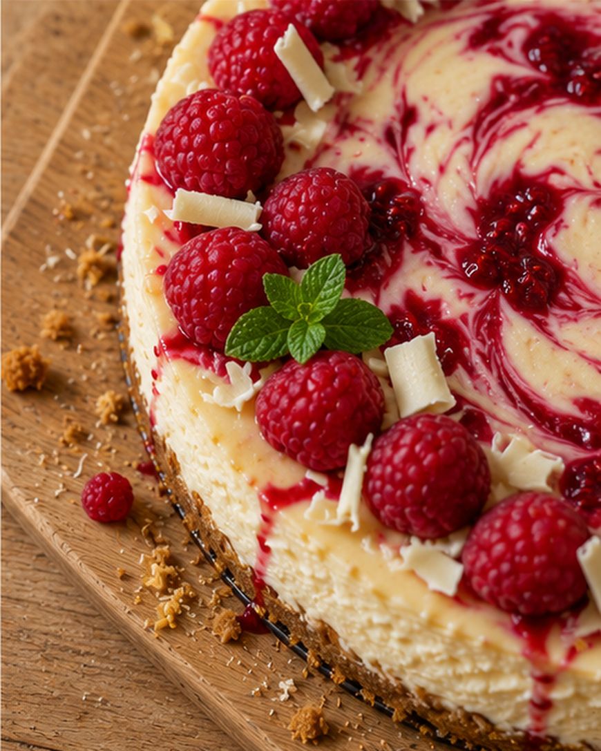 Silky White Chocolate Raspberry Cheesecake